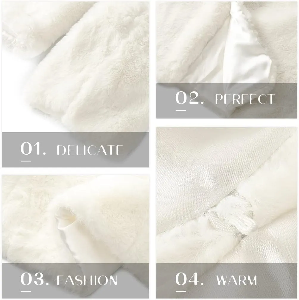Edary Women Faux Fur Jacket Long Sleeve Coat Open Front Fur Coat Winter Warm Shaggy Faux Fur Parka for Women and Girl