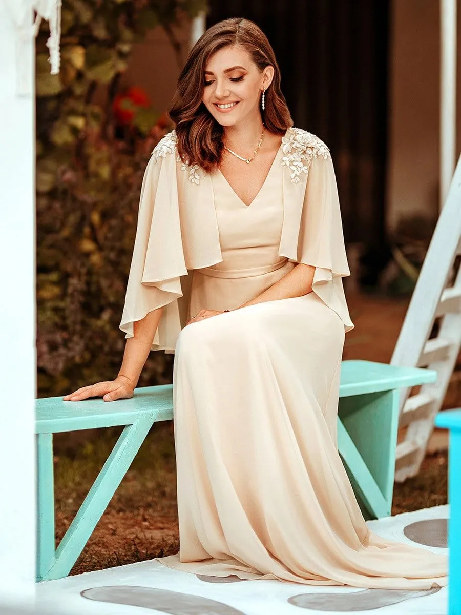 Elegant V Neck Flowy Chiffon Bridesmaid Dresses with Wraps