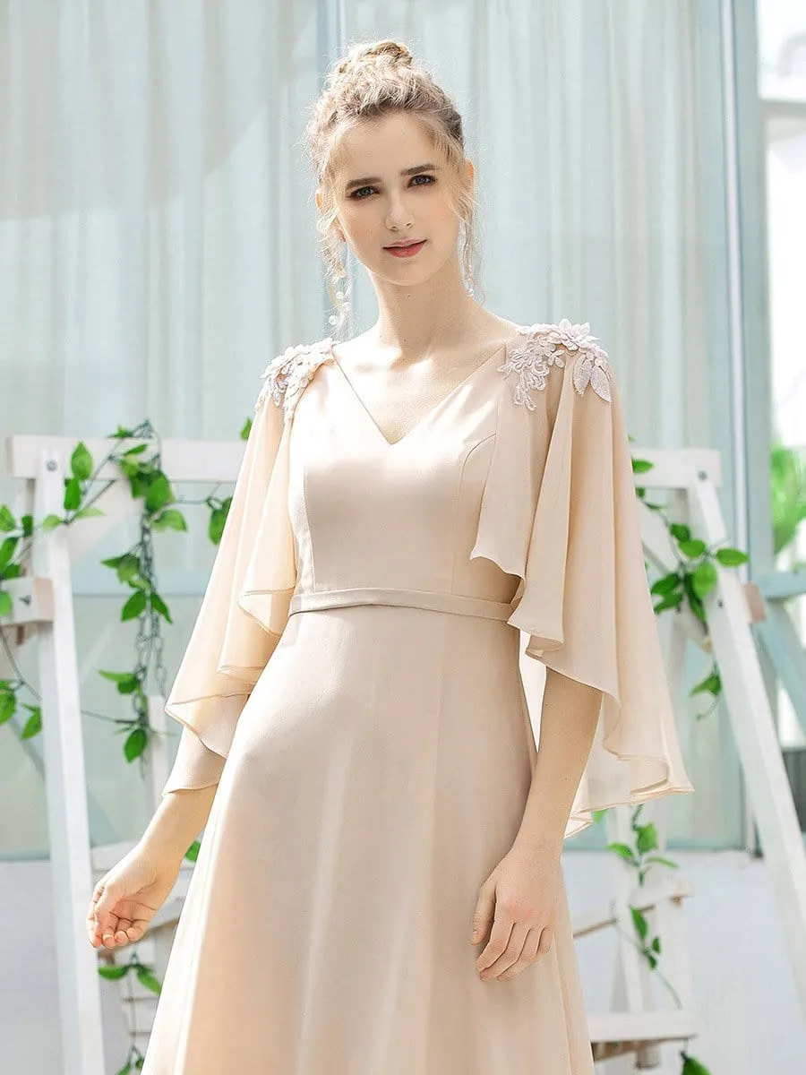 Elegant V Neck Flowy Chiffon Bridesmaid Dresses with Wraps