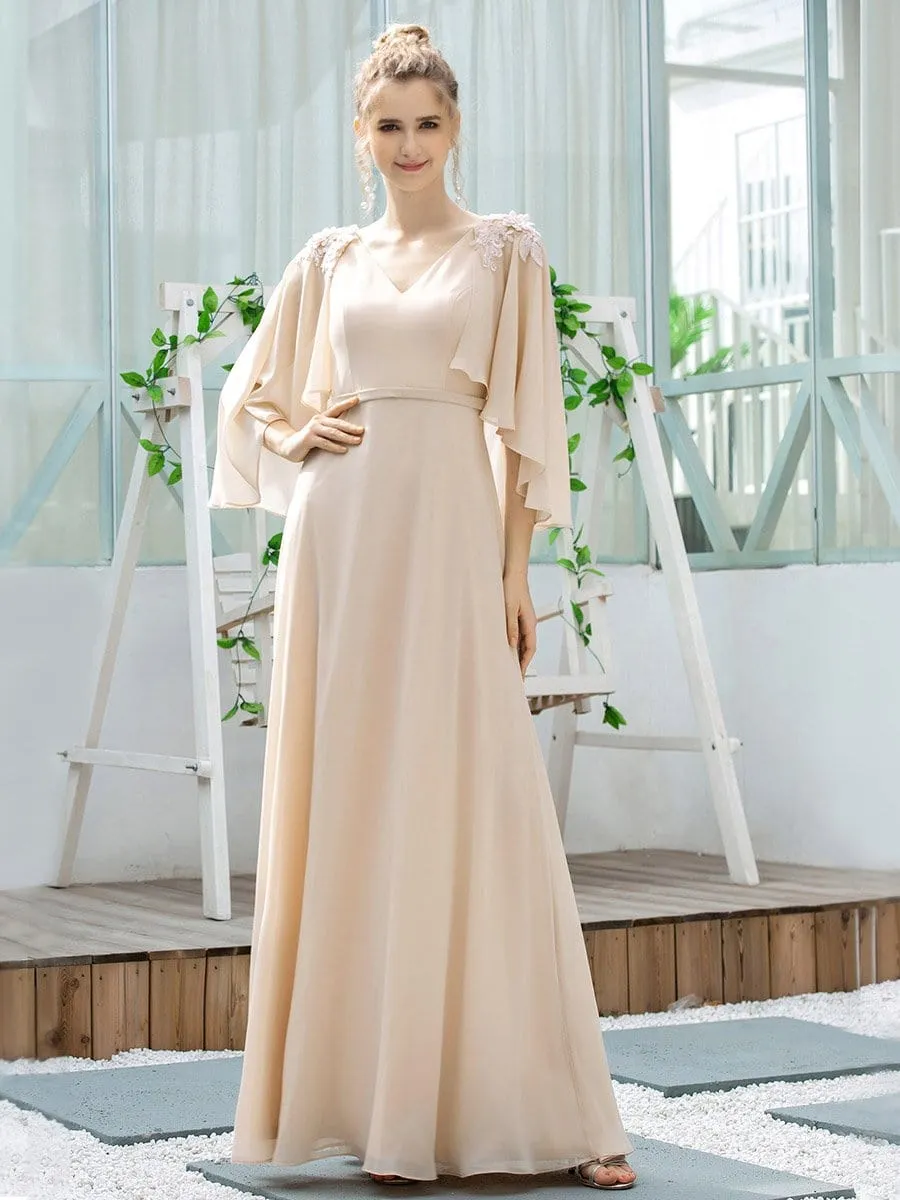 Elegant V Neck Flowy Chiffon Bridesmaid Dresses with Wraps