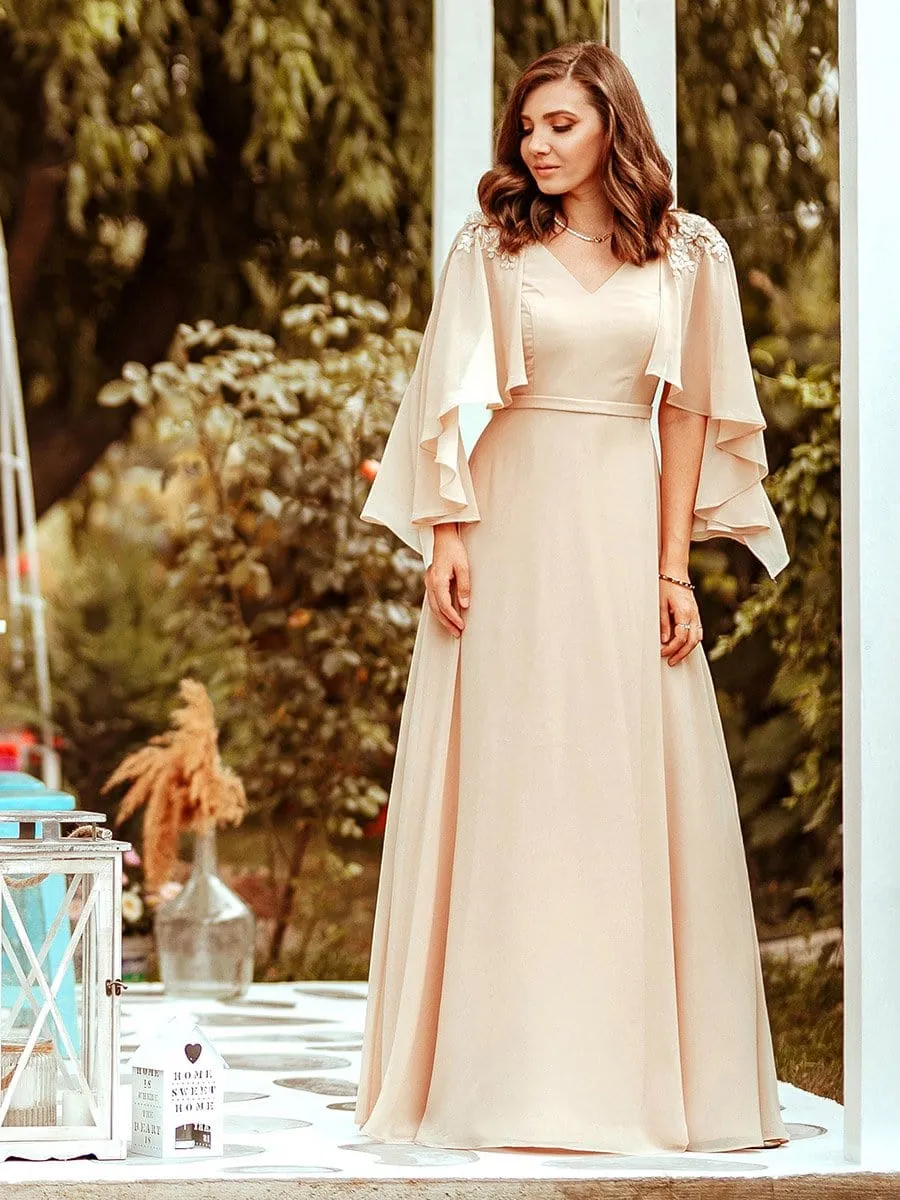 Elegant V Neck Flowy Chiffon Bridesmaid Dresses with Wraps