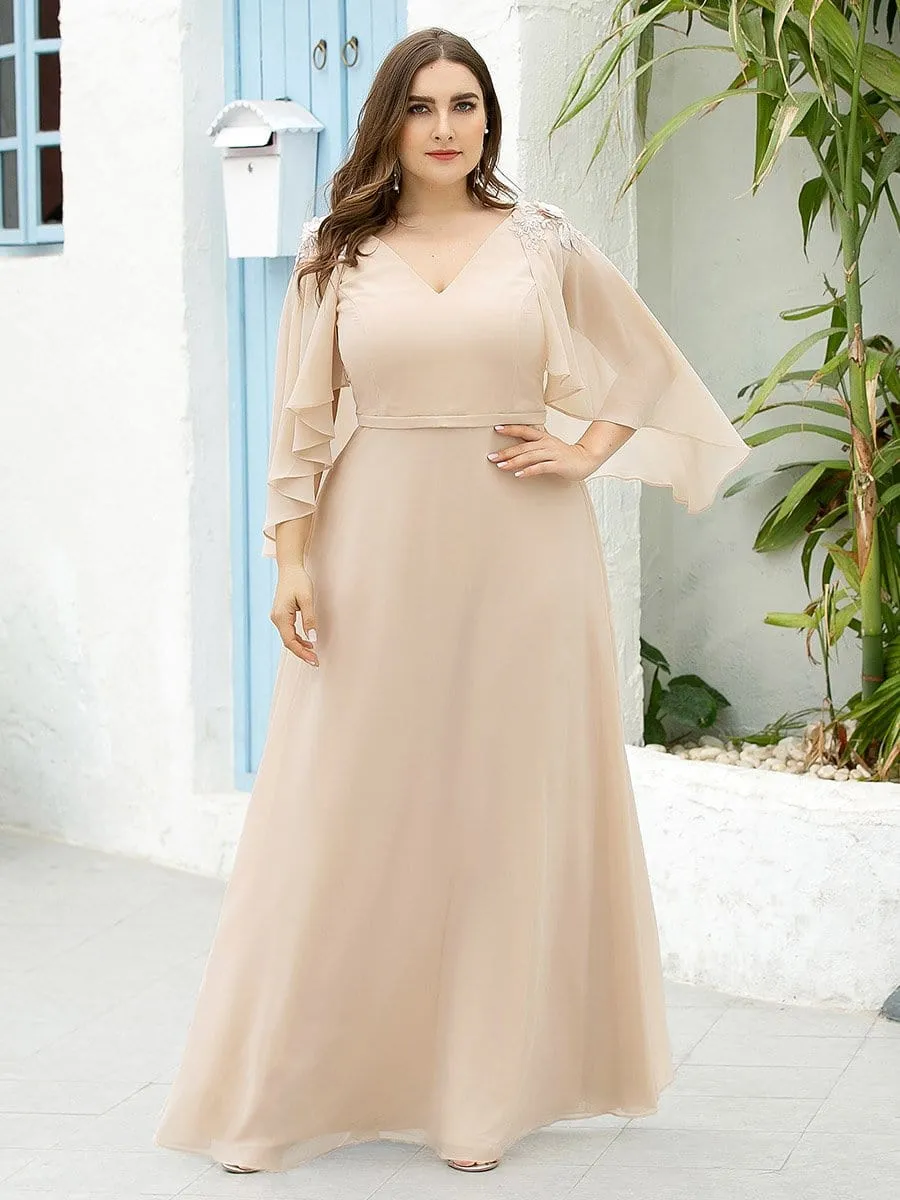 Elegant V Neck Flowy Chiffon Bridesmaid Dresses with Wraps