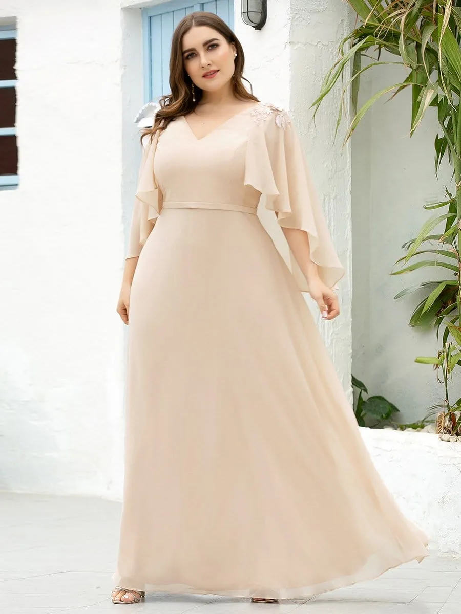 Elegant V Neck Flowy Chiffon Bridesmaid Dresses with Wraps
