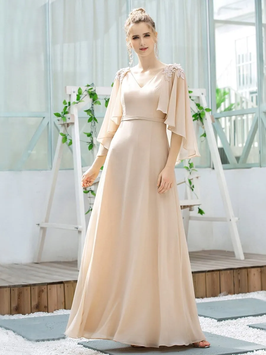 Elegant V Neck Flowy Chiffon Bridesmaid Dresses with Wraps