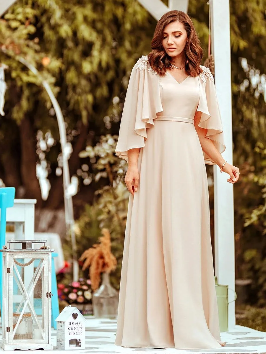 Elegant V Neck Flowy Chiffon Bridesmaid Dresses with Wraps