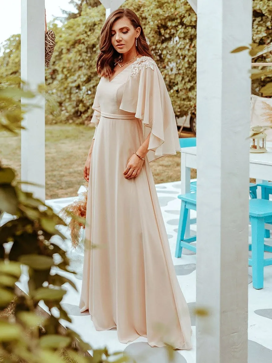 Elegant V Neck Flowy Chiffon Bridesmaid Dresses with Wraps