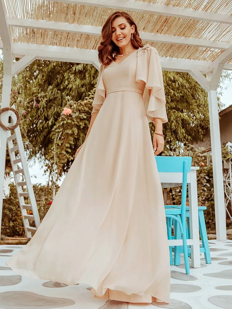 Elegant V Neck Flowy Chiffon Bridesmaid Dresses with Wraps
