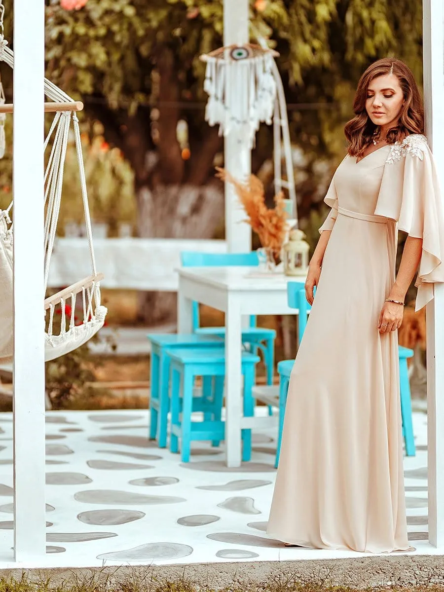 Elegant V Neck Flowy Chiffon Bridesmaid Dresses with Wraps