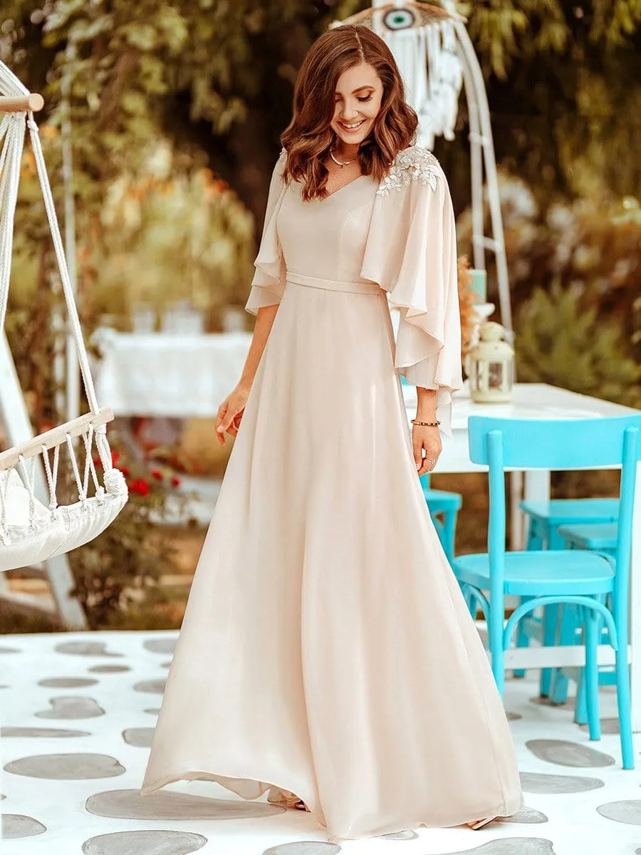 Elegant V Neck Flowy Chiffon Bridesmaid Dresses with Wraps