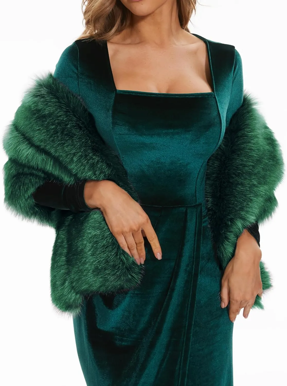 ELFJOY Luxury Faux Fur Shawl for Women Winter Fur Coat Wedding Party Fur Stole Wraps for Evening Dresses