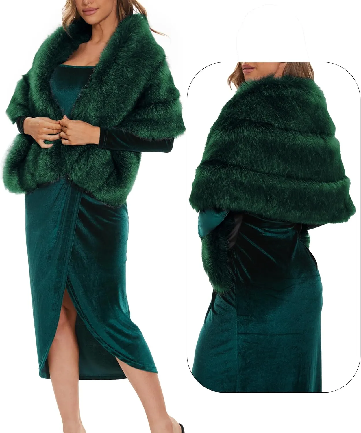 ELFJOY Luxury Faux Fur Shawl for Women Winter Fur Coat Wedding Party Fur Stole Wraps for Evening Dresses