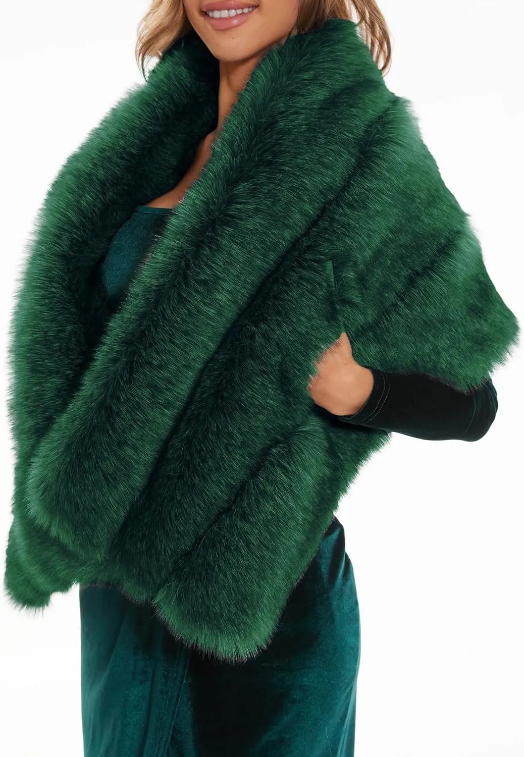 ELFJOY Luxury Faux Fur Shawl for Women Winter Fur Coat Wedding Party Fur Stole Wraps for Evening Dresses