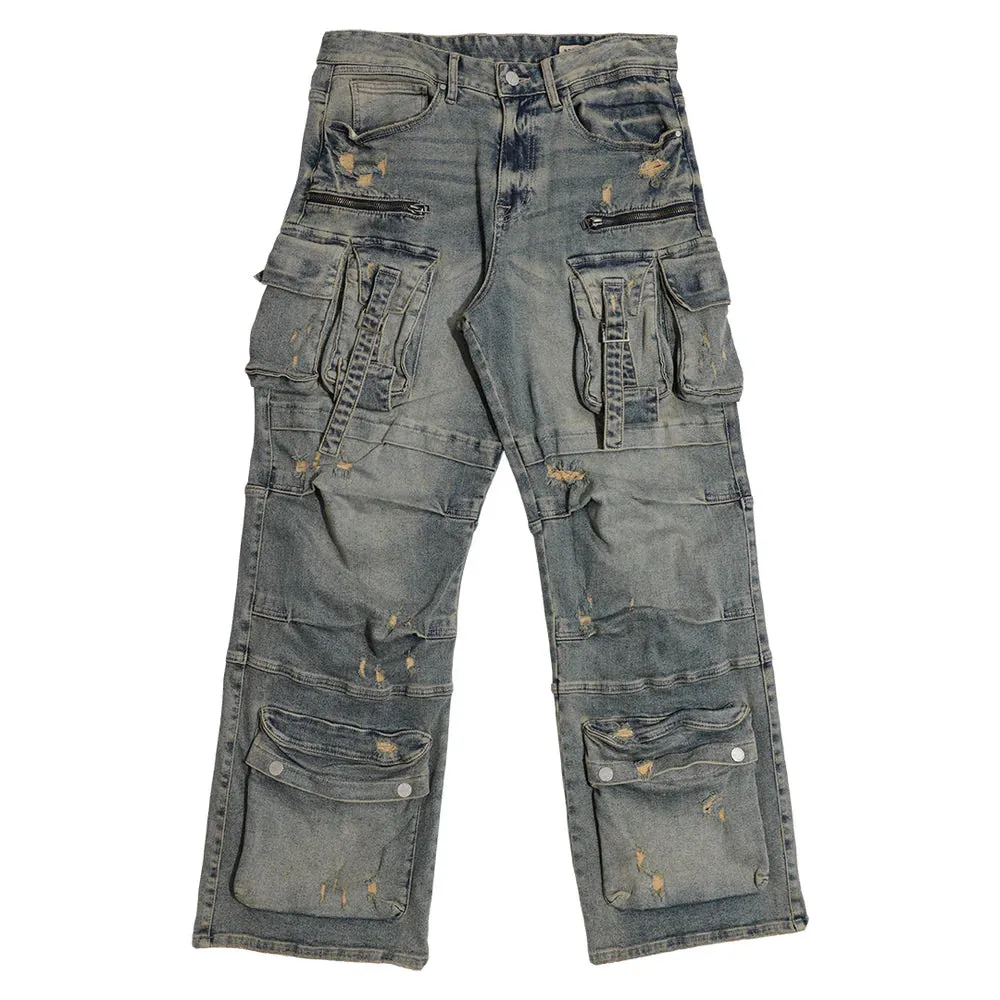 First Row (stone tint  y2k utility cargo denim pant)
