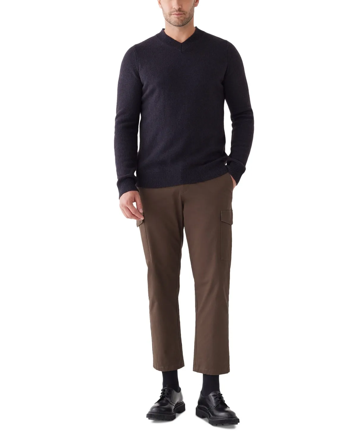 Frank And Oak Mens V Neck Wool Sweater Navy Small