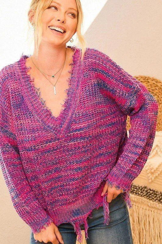Frayed V-Neck Sweater