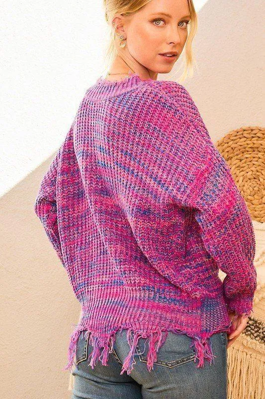 Frayed V-Neck Sweater