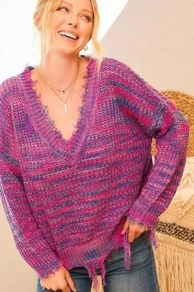 Frayed V-Neck Sweater