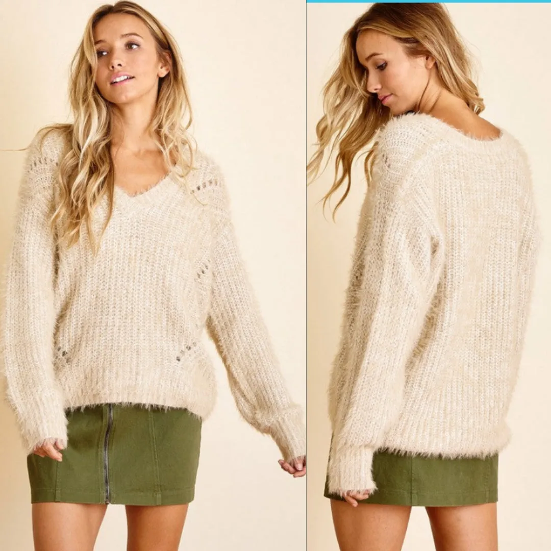 Fuzzy V-neck Sweater