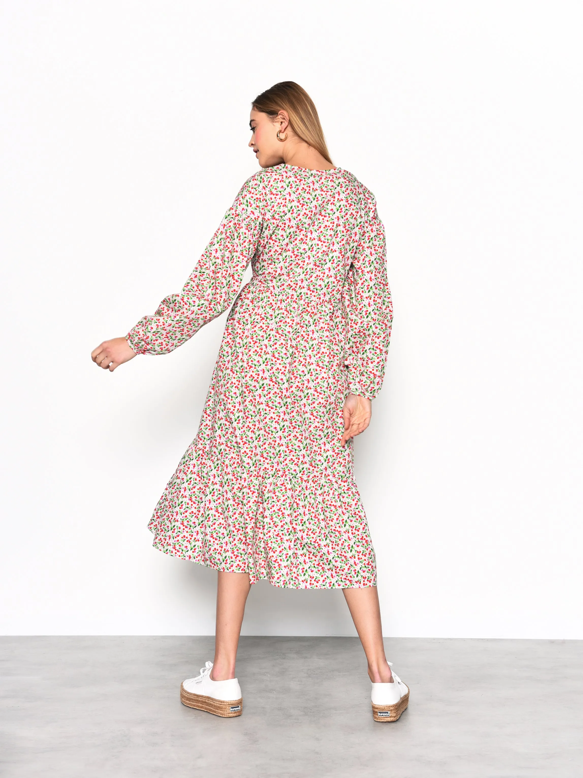 Glamorous Multi White Cherry Print Wrap Midi Dress