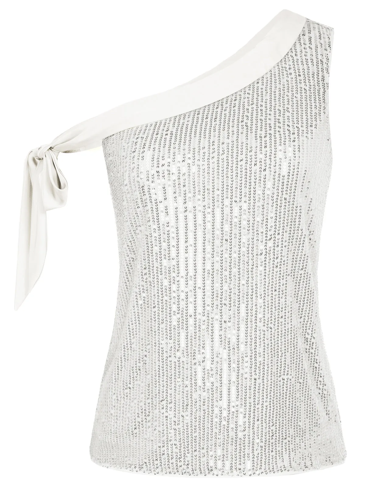 Glitter One Shoulder Sleeveless Tie Bow Knot Sexy Party Shirt Tops