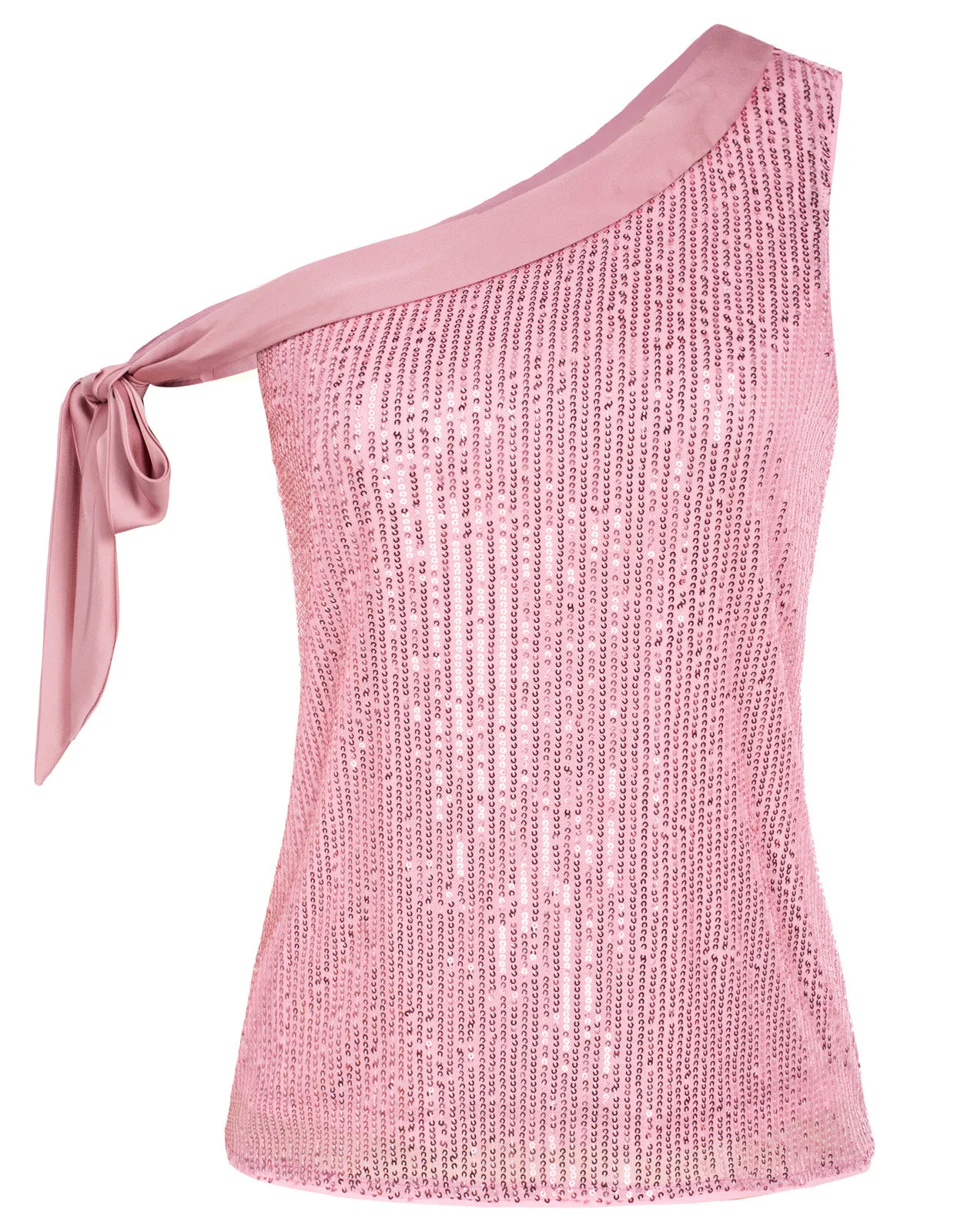 Glitter One Shoulder Sleeveless Tie Bow Knot Sexy Party Shirt Tops