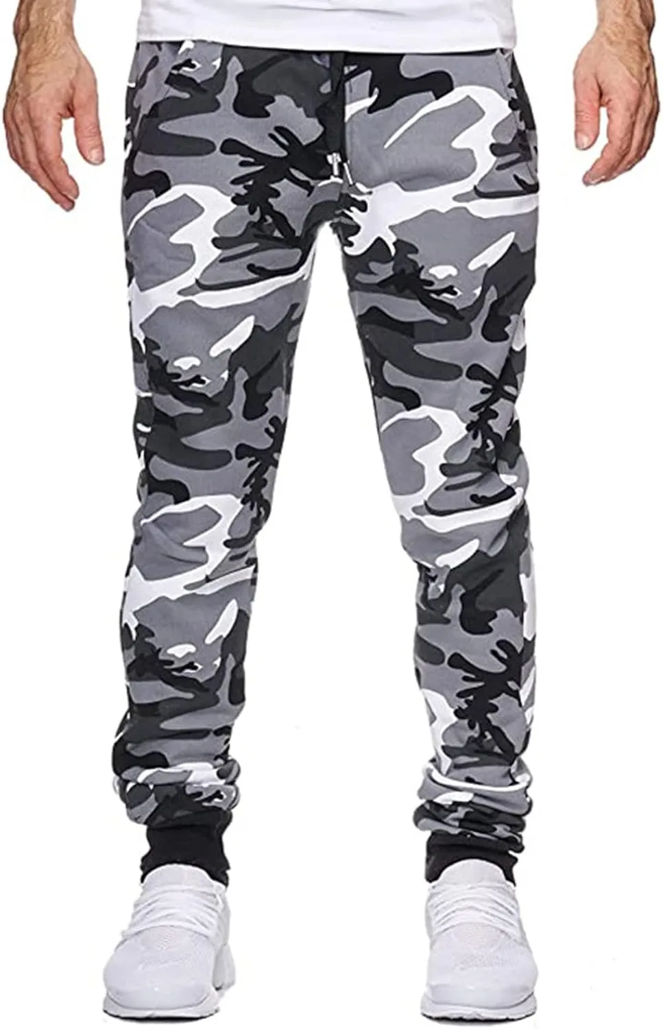 GOFULY Cargo Pants for Men Camouflage Print Casual Drawstring Stretch Elastic Waist Sweat Pants with Pocket Pants Trousers