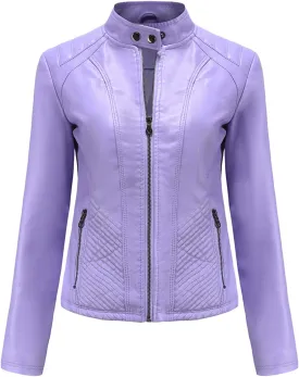 Hasta Faux Leather Jacket Crop Plus Size Women Slim Fit Motorcycle Bike Coat Stand Collar Zip Pocket Short Pleather Jacket