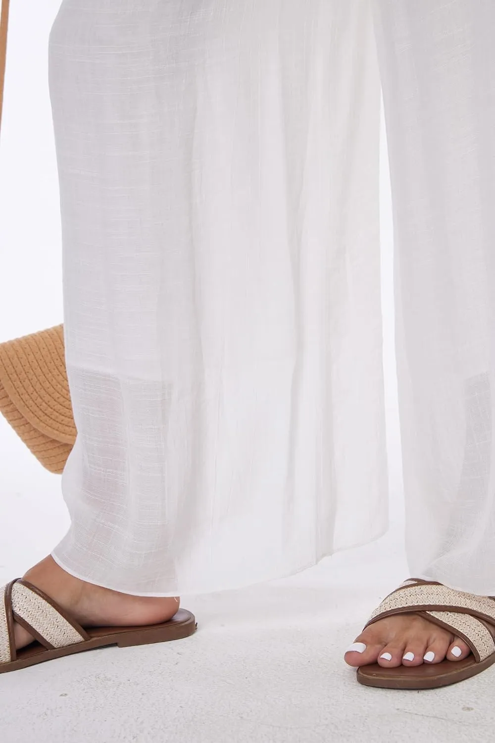 heipeiwa Women's Summer Linen Pants Double Layers Casual Wide Leg Palazzo Pants Beach Dress Loose Linen Culottes Pant