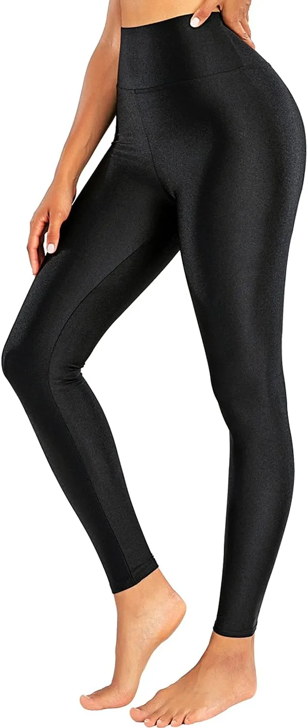 High Waist Shiny Black Stretch Leggings