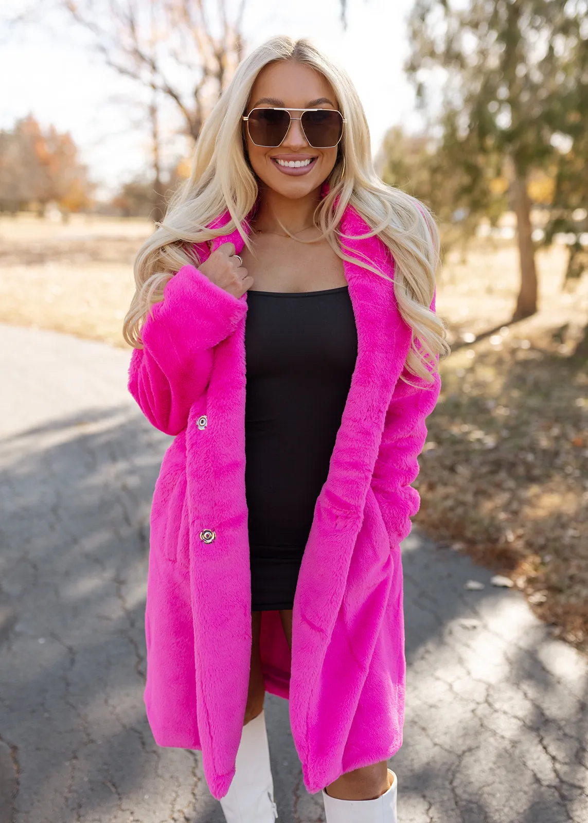 Hollywood Hot Pink Faux Fur Coat