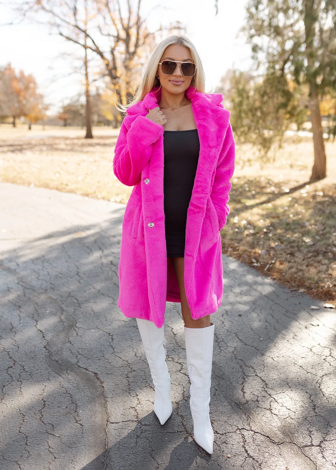 Hollywood Hot Pink Faux Fur Coat