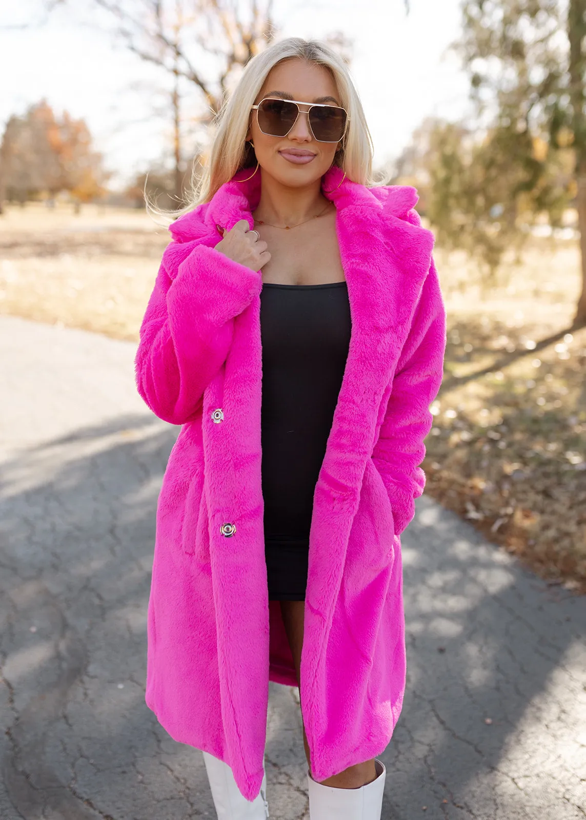 Hollywood Hot Pink Faux Fur Coat