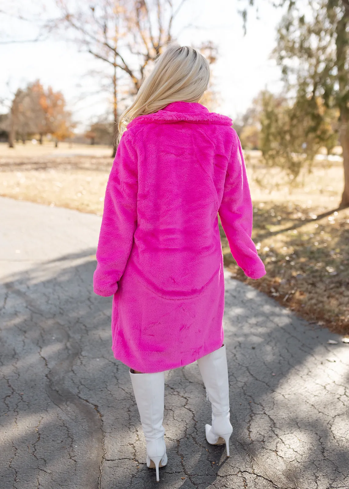 Hollywood Hot Pink Faux Fur Coat
