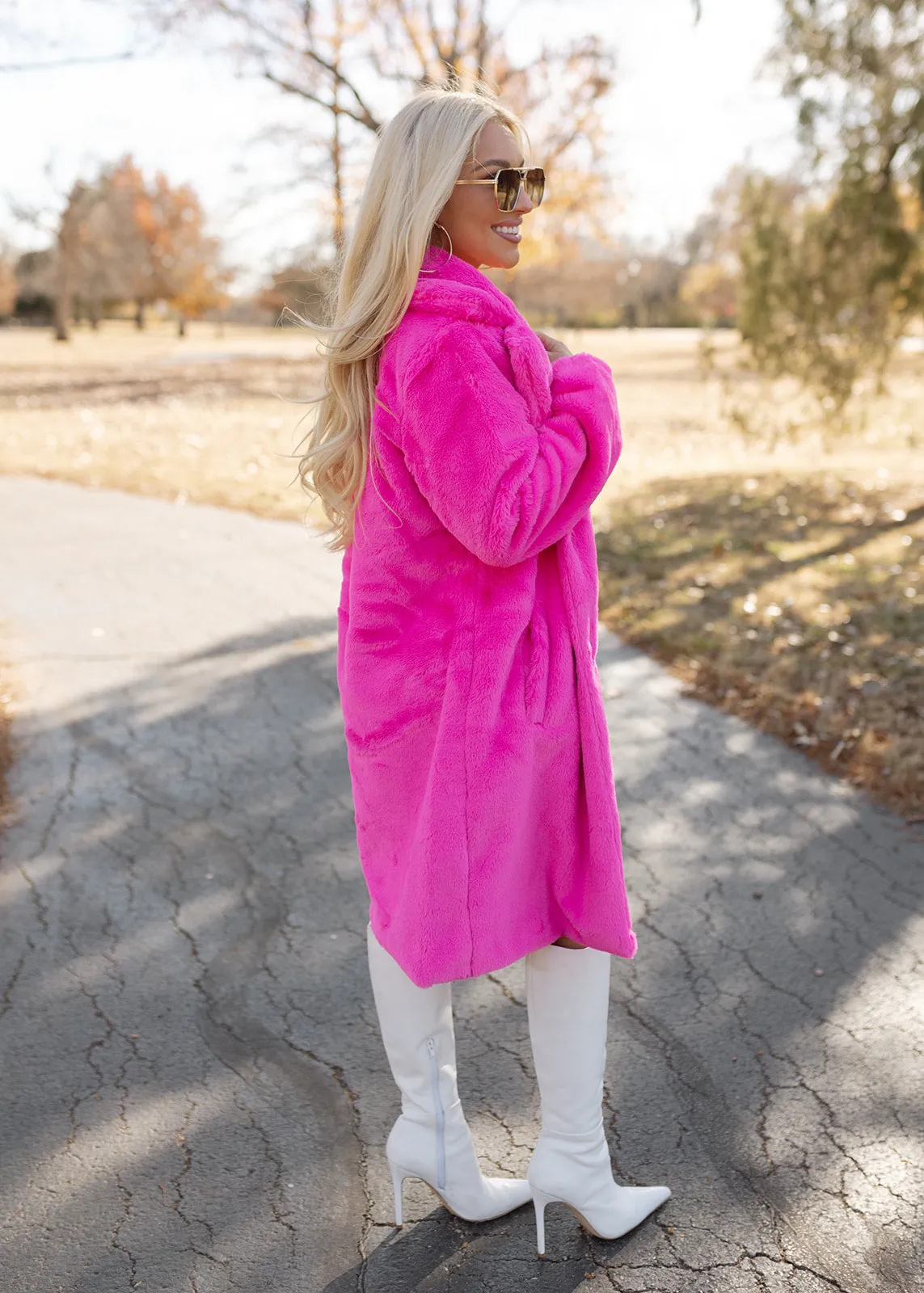 Hollywood Hot Pink Faux Fur Coat