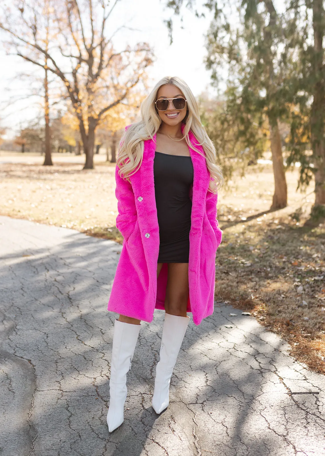 Hollywood Hot Pink Faux Fur Coat