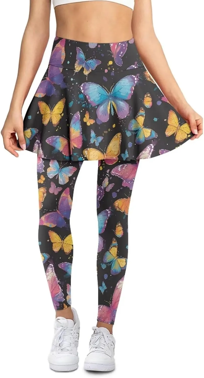 Irisjudy Yoga Legging with Skirts Women Forest Red Mushroom Tennis Pants Leggings Skirts Hawaii Sea Turtle Workout Leggings