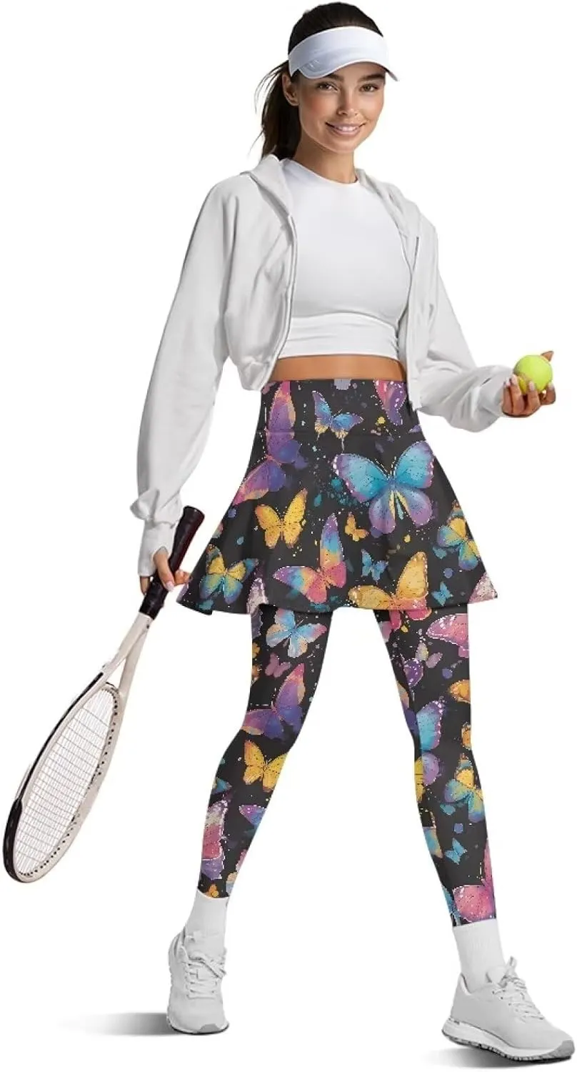 Irisjudy Yoga Legging with Skirts Women Forest Red Mushroom Tennis Pants Leggings Skirts Hawaii Sea Turtle Workout Leggings