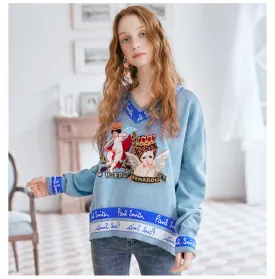 JAM PRINCESS V NECK MIXED PRINT JUMPER IN BLUE