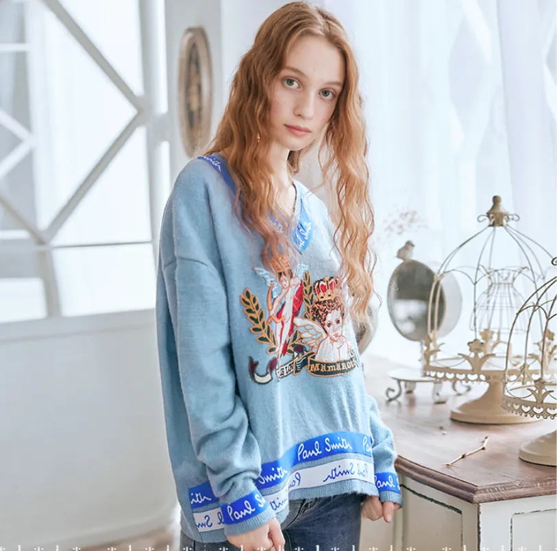 JAM PRINCESS V NECK MIXED PRINT JUMPER IN BLUE