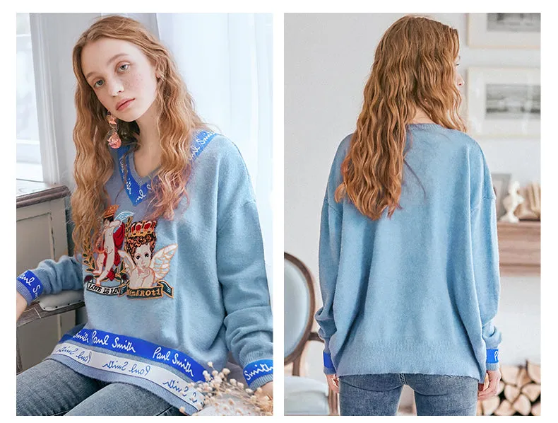 JAM PRINCESS V NECK MIXED PRINT JUMPER IN BLUE