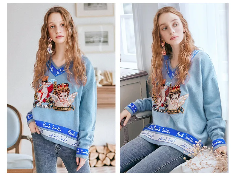 JAM PRINCESS V NECK MIXED PRINT JUMPER IN BLUE