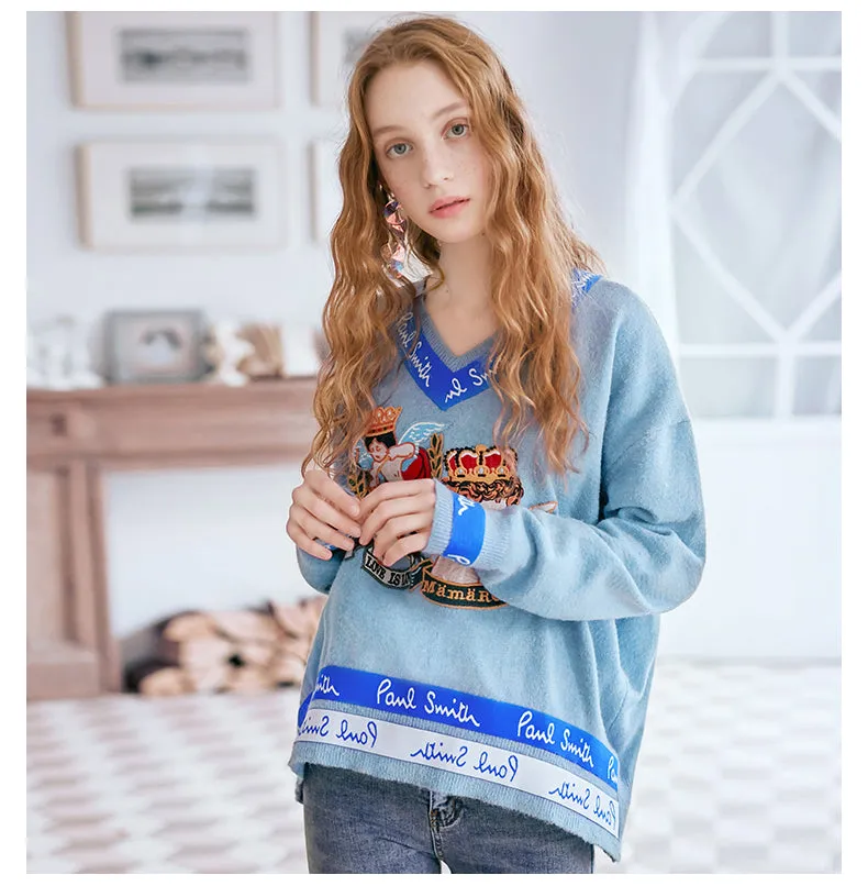 JAM PRINCESS V NECK MIXED PRINT JUMPER IN BLUE