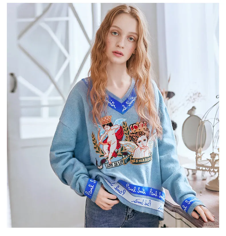 JAM PRINCESS V NECK MIXED PRINT JUMPER IN BLUE