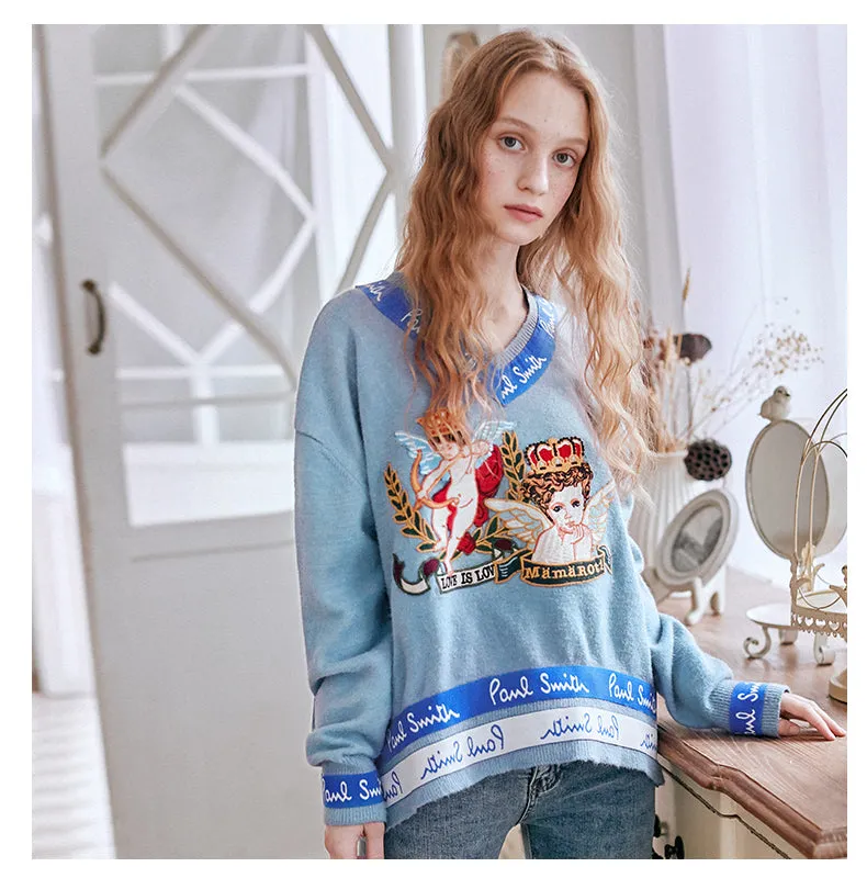 JAM PRINCESS V NECK MIXED PRINT JUMPER IN BLUE