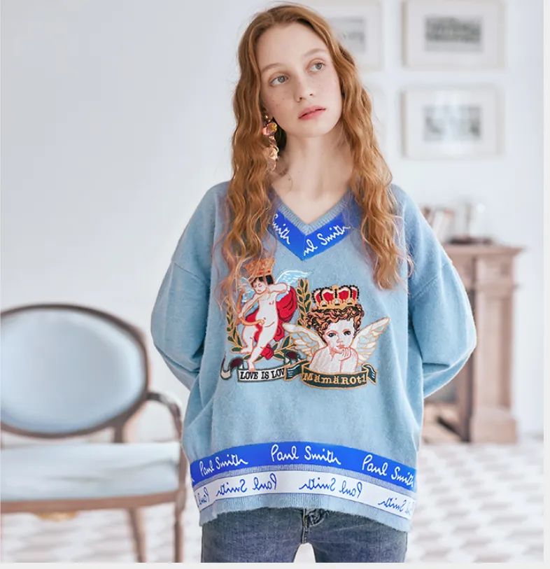 JAM PRINCESS V NECK MIXED PRINT JUMPER IN BLUE