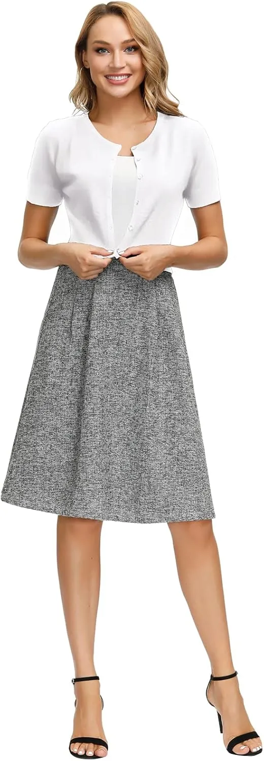 KANCY KOLE Women's Soft Basic Crew Neck Short Sleeve Cropped Bolero Cardigan Sweater