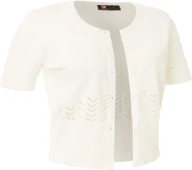 KANCY KOLE Women's Soft Basic Crew Neck Short Sleeve Cropped Bolero Cardigan Sweater
