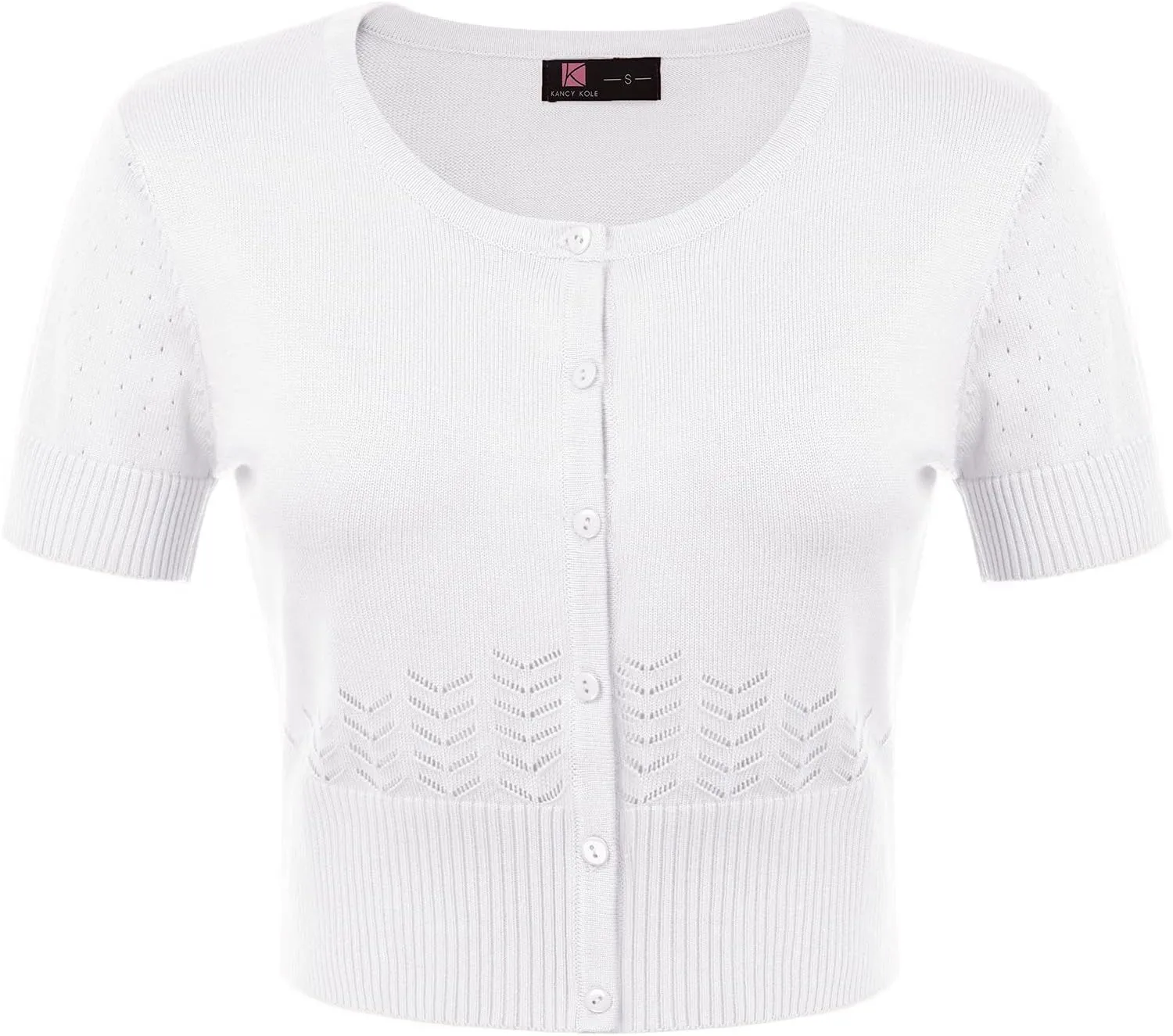 KANCY KOLE Women's Soft Basic Crew Neck Short Sleeve Cropped Bolero Cardigan Sweater