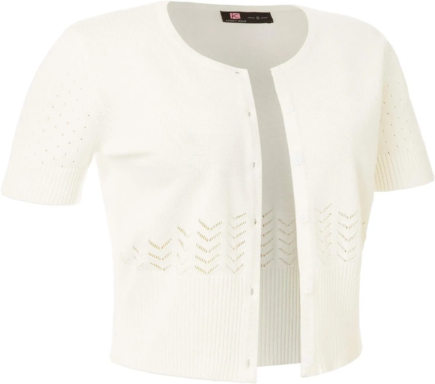 KANCY KOLE Women's Soft Basic Crew Neck Short Sleeve Cropped Bolero Cardigan Sweater