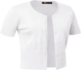 KANCY KOLE Women's Soft Basic Crew Neck Short Sleeve Cropped Bolero Cardigan Sweater